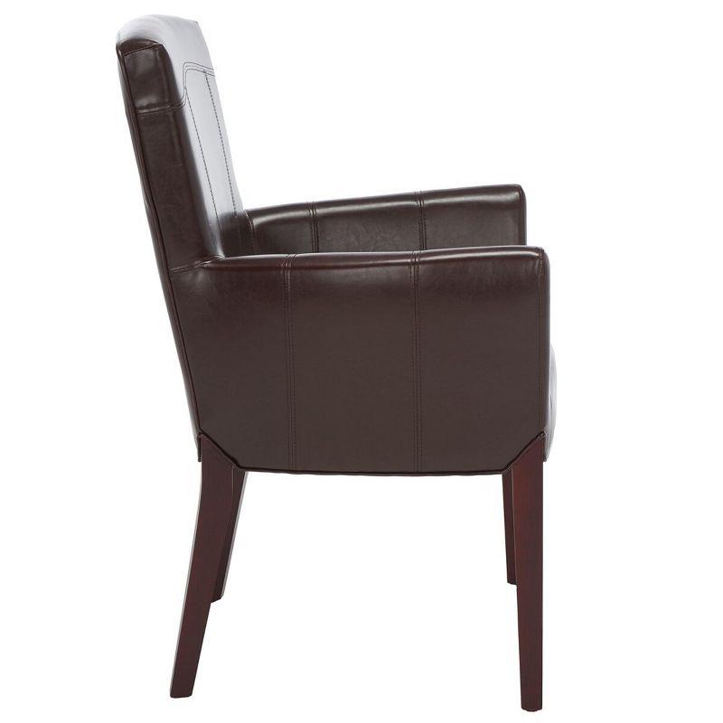 Transitional Ken Arm Chair in Brown Leather and Cherry Mahogany