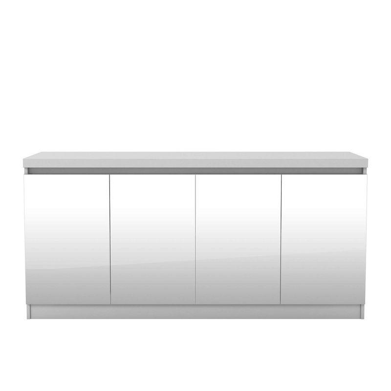 Elegant Gloss White Mirrored Buffet Cabinet 63"