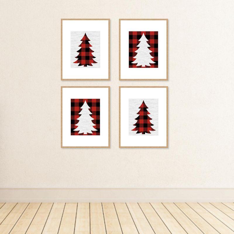 Big Dot of Happiness Holiday Plaid Trees - Unframed Buffalo Plaid Christmas Linen Paper Wall Art - Set of 4 - Artisms - 8 x 10 inches