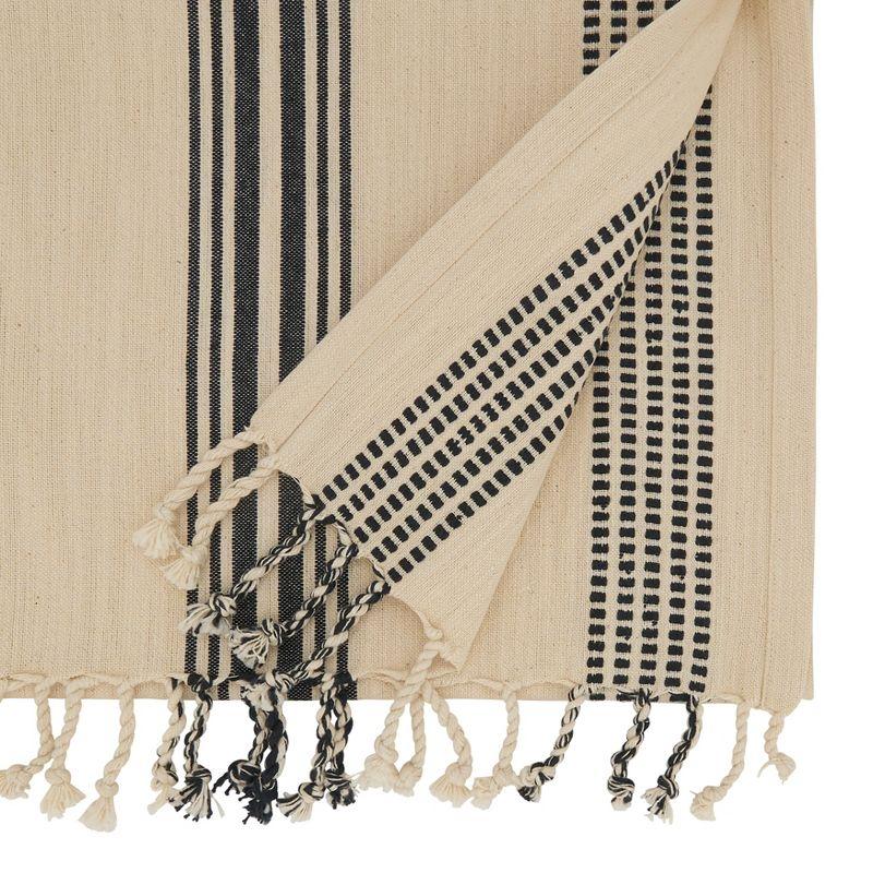 Black and White Cotton Striped Table Runner with Fringe