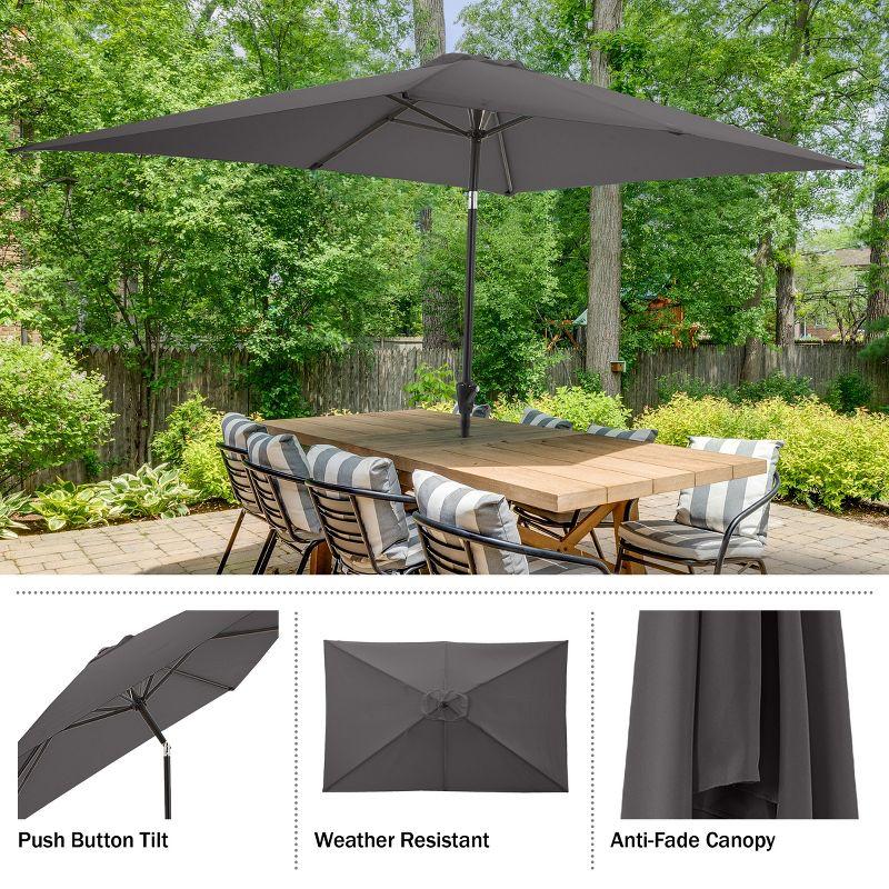 Rectangular Patio Umbrella - 10 Ft Easy Crank Sun Shade with Push Button Tilt for Outdoor Furniture, Deck, Backyard, or Pool by Pure Garden (Gray)