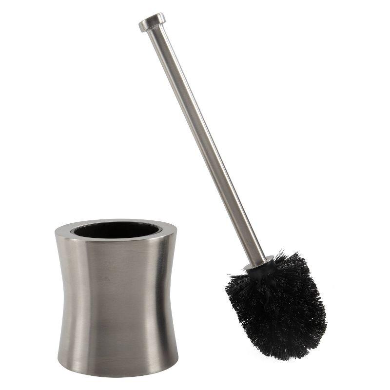 Hour Glass Shaped Toilet Brush and Holder Silver - Bath Bliss: Metal Bathroom Cleaning Accessory, 15.4" Height