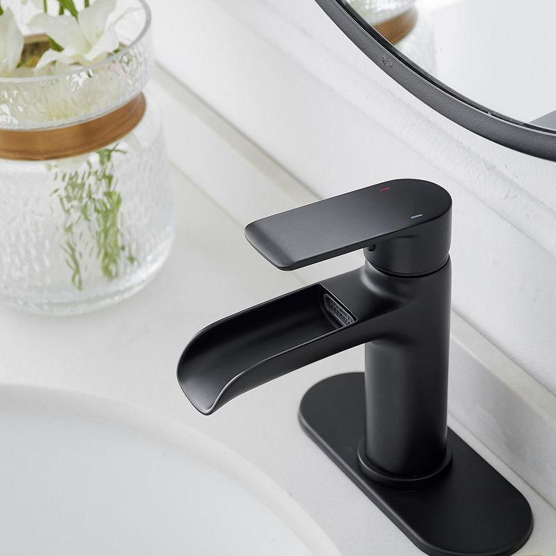 BWE Waterfall Single Handle Single Hole Modern Bathroom Faucet Bathroom Sink Faucet in Matte Black