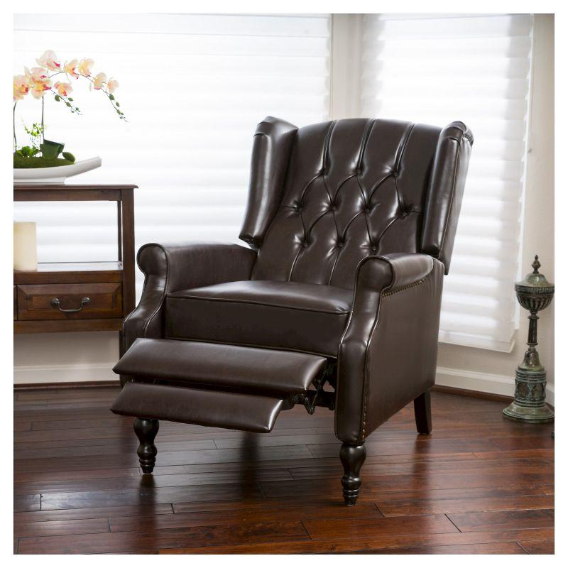 Walter Brown Bonded Leather Recliner Club Chair - Christopher Knight Home: Comfortable Seating, 250lb Capacity