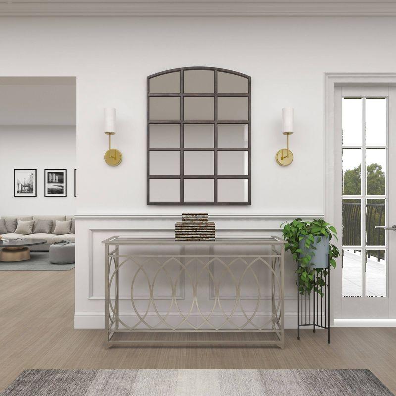Mercer41 Metal Geometric Living Room Console Table with Mirrored Glass Top