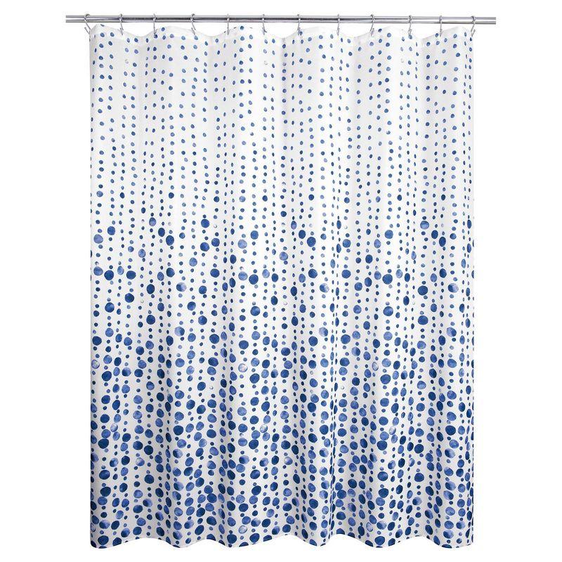 Dotty Blue and White Polyester Fabric Shower Curtain