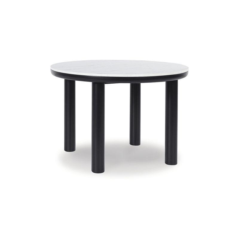 Dae Dining Table, Black Wood Legs, 45 Inch Round White Marble Top