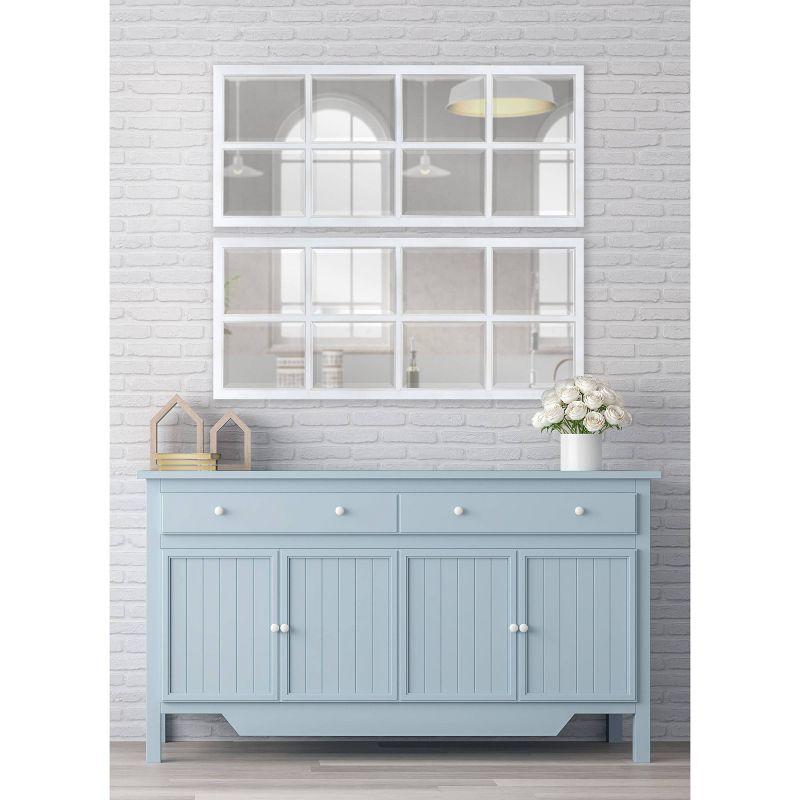 Kate & Laurel All Things Decor 18" x 42" Hogan Windowpane Wall Mirror White: Beveled Glass, Rustic Finish, Wood Frame, Wall Mounted