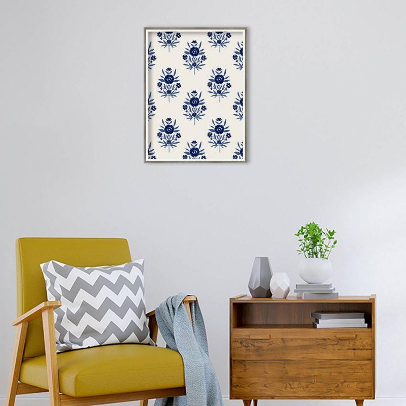 19" x 25" Indigo Bloom Pattern II by Victoria Barnes: Modern Giclee Print, White Wood Frame - Amanti Art