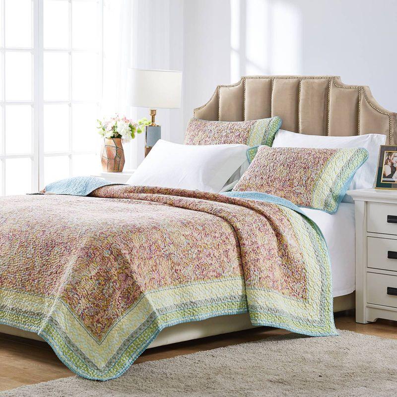 Blue Reversible Twin Microfiber Quilt Set with Trim