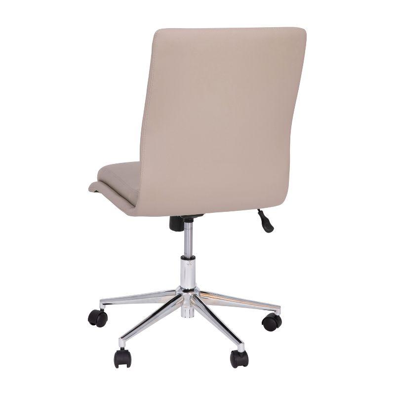 Ergonomic Taupe LeatherSoft Armless Task Chair with Metal Swivel Base