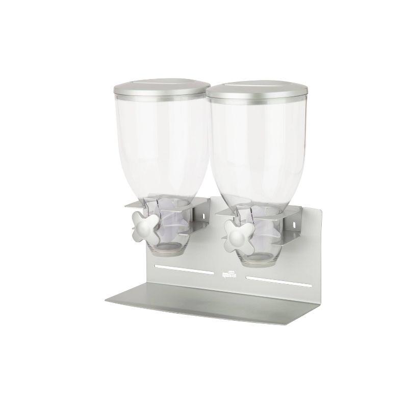 Silver Double 17.5 Oz Food Dispenser with Clear Canisters