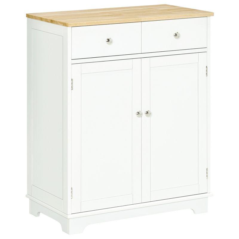 Modern White Kitchen Storage Cabinet with Adjustable Shelf and Solid Wood Top