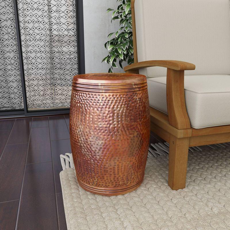 Metal Drum Copper Colored Accent Table - Olivia & May: Hammered Aluminum, Indoor Use, Fully Assembled