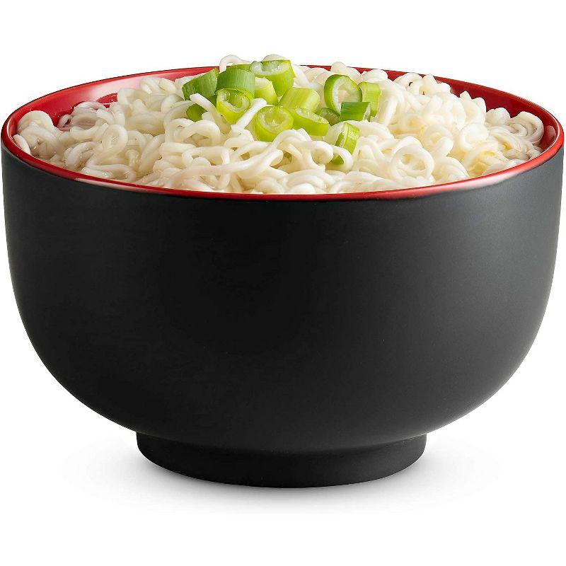 Kook 34 Oz Black & Red Deep Ceramic Ramen Bowl Set of 4