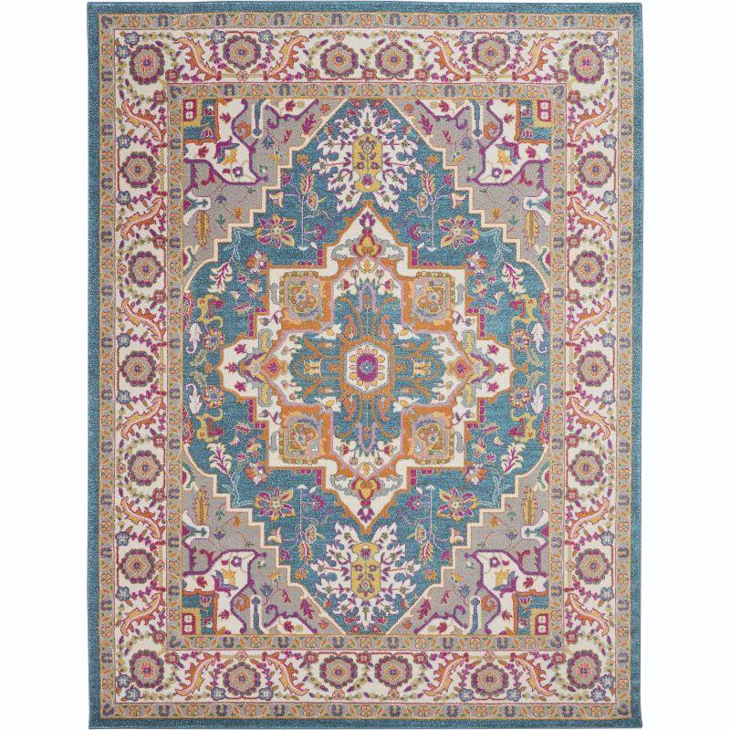 Nourison Passion Colorful Center Medallion Indoor Area Rug Teal Multicolor 6'7" x 9'6"