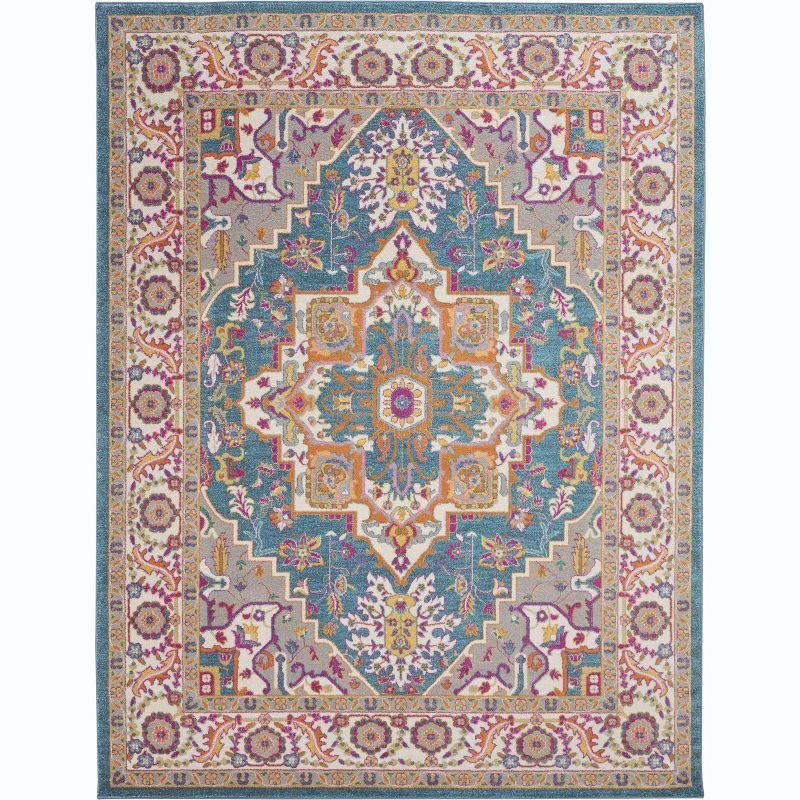 Bohemian Teal Multicolor Floral Synthetic Area Rug 6'7" x 9'6"