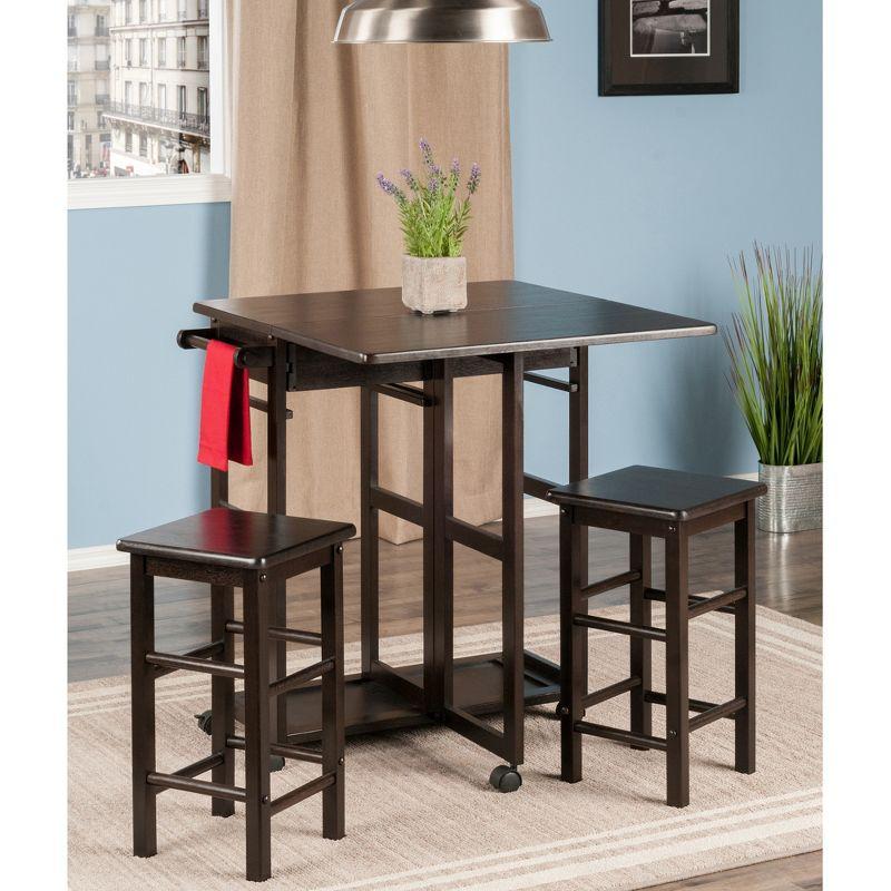 Winsome 3pc Suzanne Extendable Dining Table Set Space Saver Coffee : Modern Round, 2 Stools Included, Wood Frame