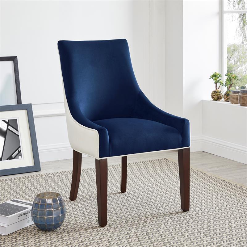 Elegant Parsons High-Back Arm Chair in Navy Blue with Walnut Legs
