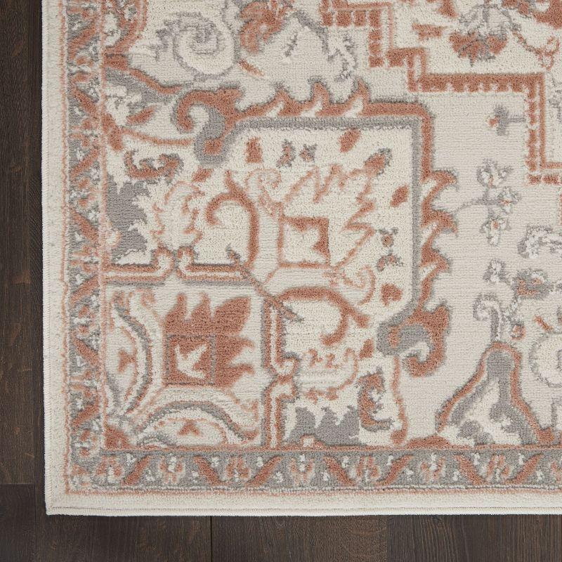 Ivory Brick Floral Synthetic 4' x 6' Rectangular Rug