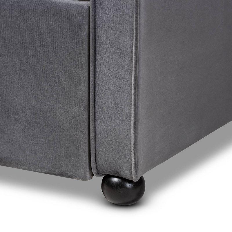 Twin Freda Velvet Fabric Upholstered Button Tufted Daybed with Trundle Gray - Baxton Studio: Mid-Century Modern, No Box Spring Required