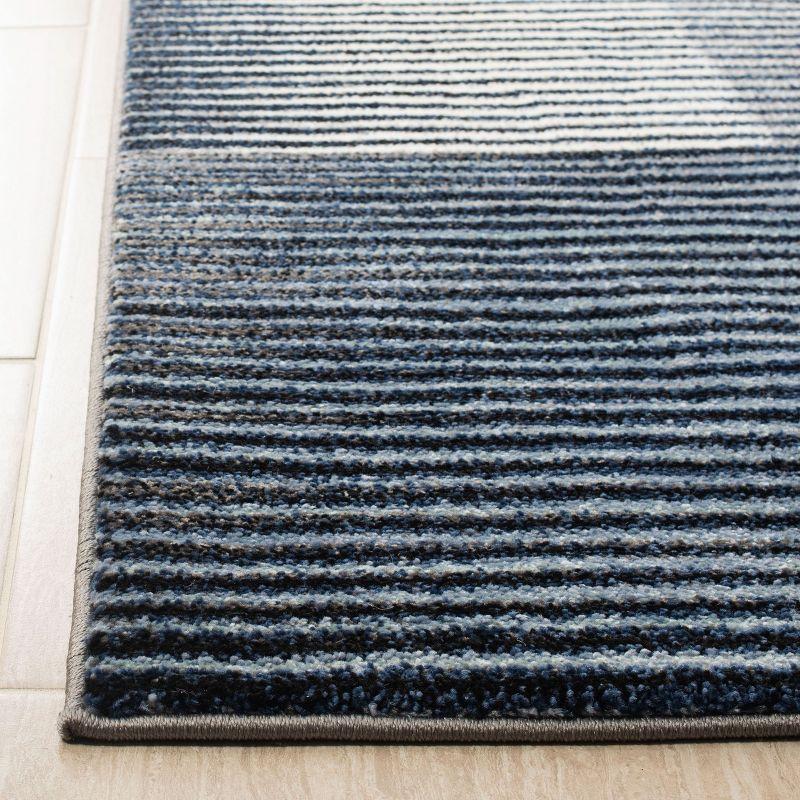 Square Blue Stripe Hand-knotted Synthetic Area Rug