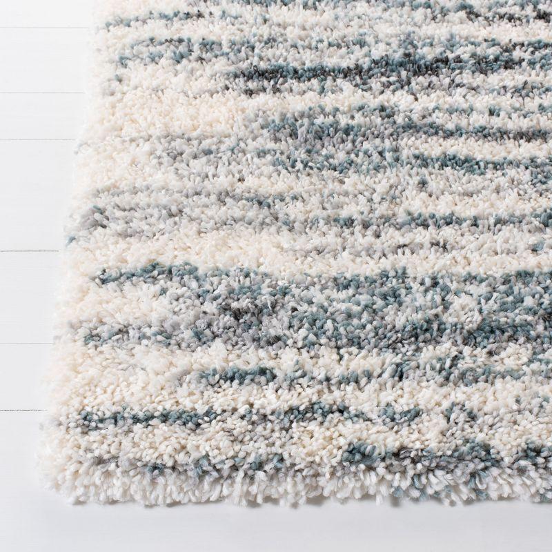 Ivory and Teal Abstract Shag Area Rug 3' x 5'