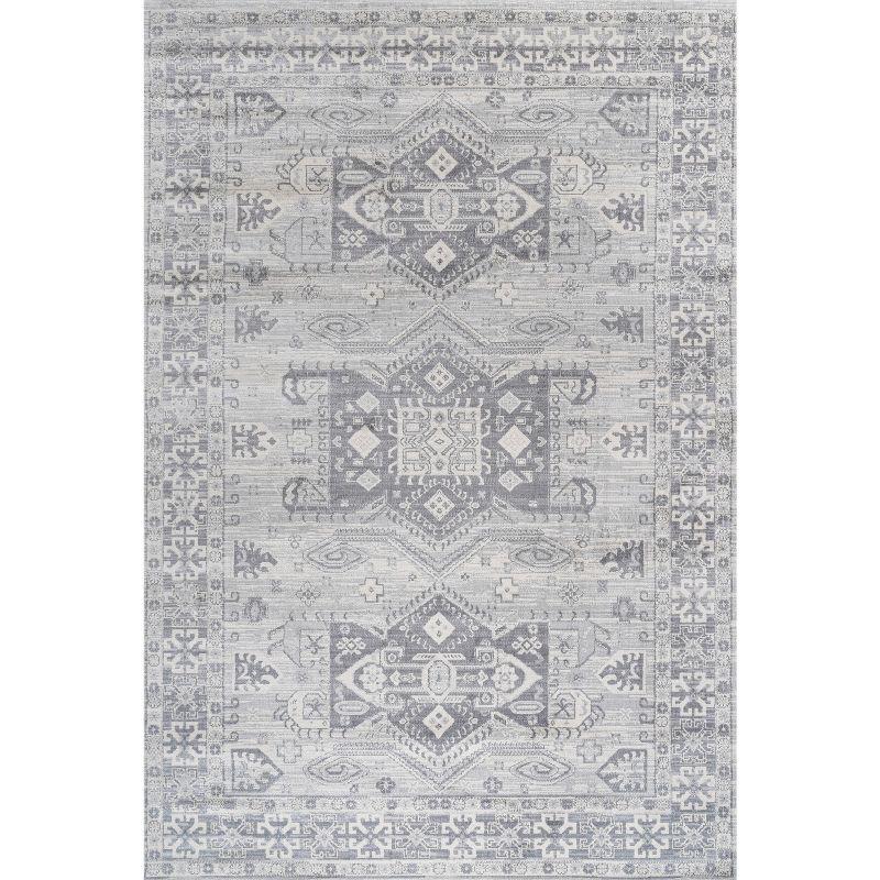 4'x6' Modern Persian Vintage Medallion Area Rug, Light Gray - JONATHAN Y