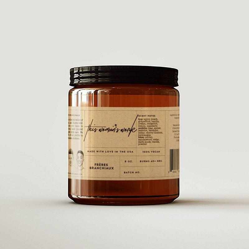 8oz This Woman's Work Candle - Freres Branchiaux: Soy Wax, Amber Glass Jar, 40hr Burn Time