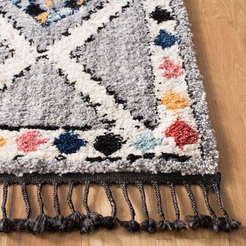 Boho-Chic Diamond Gray 36" Square Synthetic Area Rug with Fringe