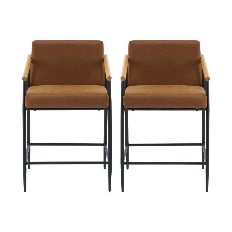 Christopher Knight Home Emil Mid Century Modern Upholstered Counter Stool with Iron Frame (Set of 2), Brown