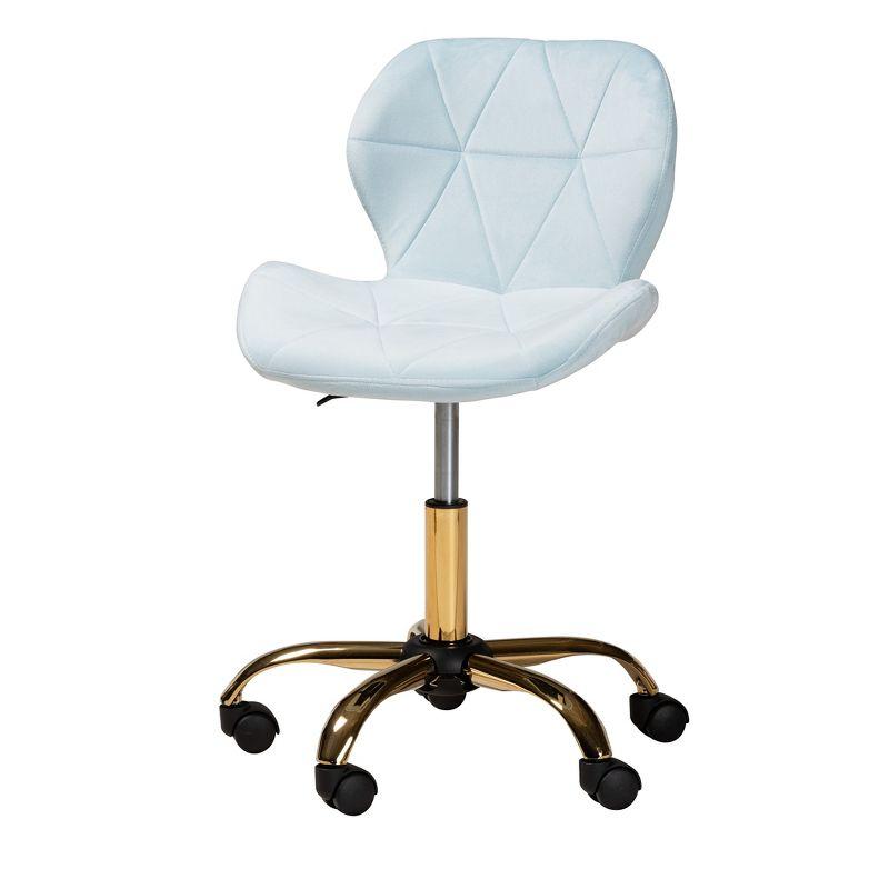 Baxton Studio Savara Contemporary Glam and Luxe Aqua Velvet Fabric and Gold Metal Swivel Office Chair