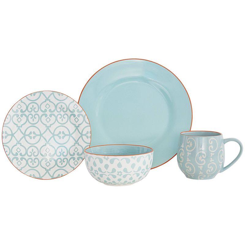 Mint and White Geometric Stoneware 16-Piece Dinnerware Set