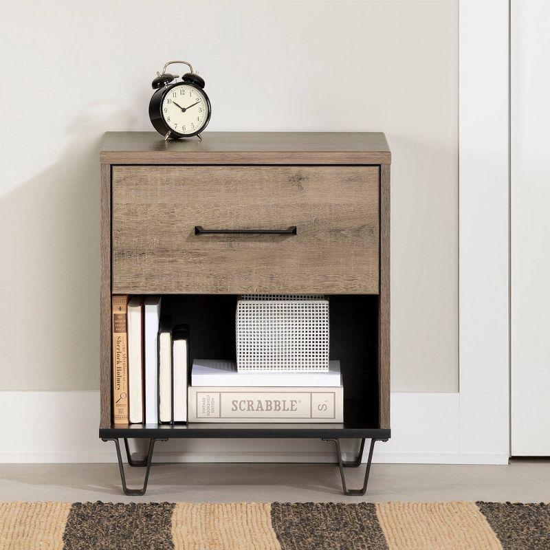 Arlen 1-Drawer Nightstand Weathered Oak and Matte Black