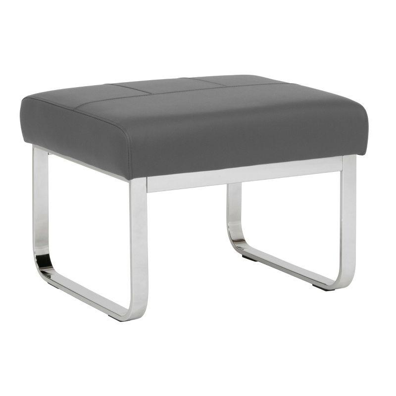 Rectangular Smoke Gray Chrome Blended Leather Ottoman