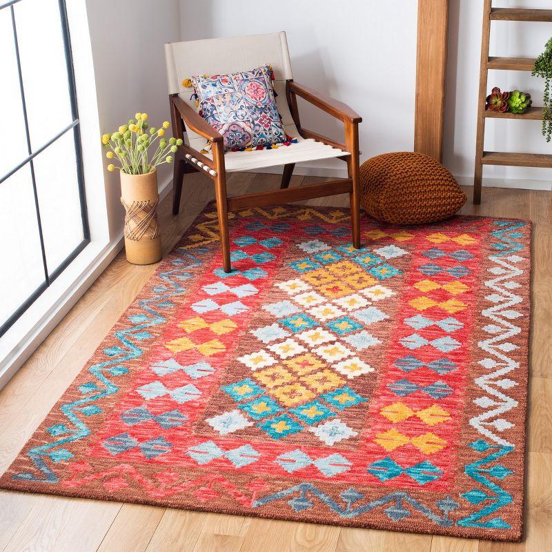 Handmade Red Wool Tribal Pattern Area Rug 5' x 8'