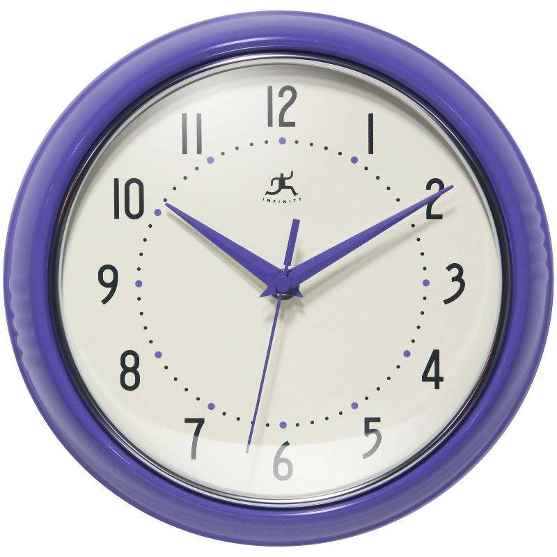 9.5" Retro Round Wall Clock Purple - Infinity Instruments: Indoor Decorative Timepiece for Kitchen