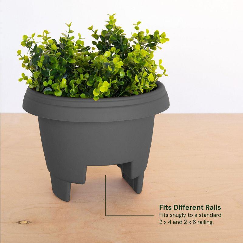 Bloem 12" Modica Deck Rail Round Planter, Charcoal