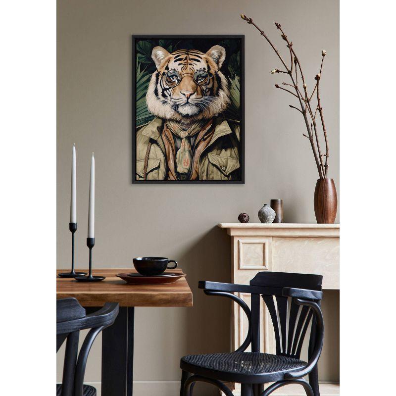 Dark Academia Jungle Safari Tiger Framed Canvas Art, 18x24 Black