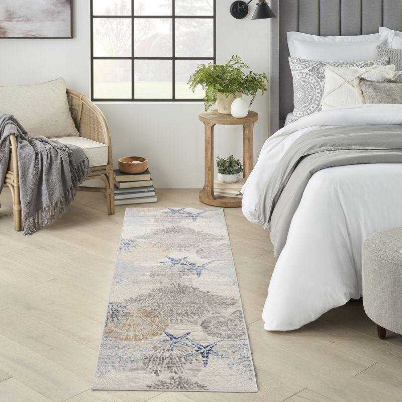 Nourison Pompeii Nautical Indoor Rug Ivory Grey Blue 2'3" x 7'6"