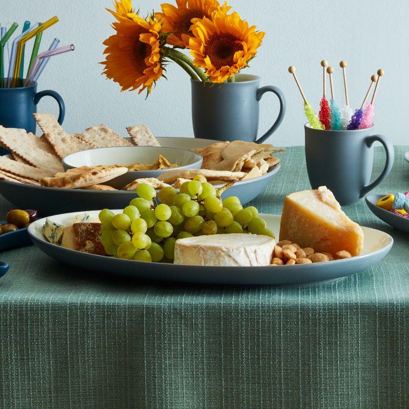 White Ceramic Oval Serving Platter with Trim Embellishment