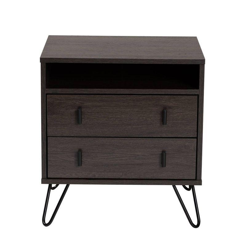 Glover Dark Brown Wood and Metal 2-Drawer Nightstand