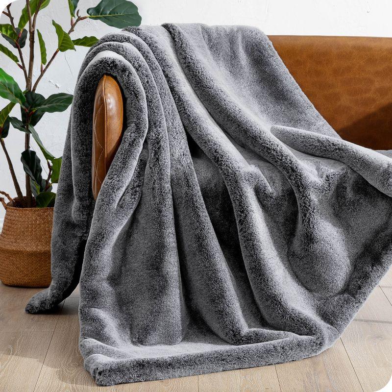 Variegated Gray Faux Fur Ultra-Soft Fleece Throw Blanket