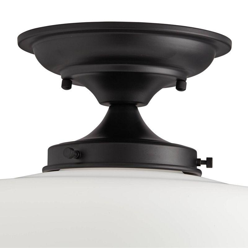 Regency Hill Modern Schoolhouse Farmhouse Ceiling Light Semi Flush Mount Fixture 12 1/4" Wide Black White Glass Shade for Bedroom Kitchen Living Room