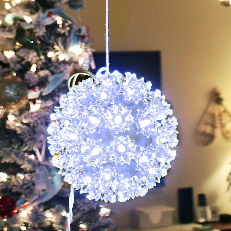 White Plastic 5" LED Lighted Hanging Ball Ornament Set