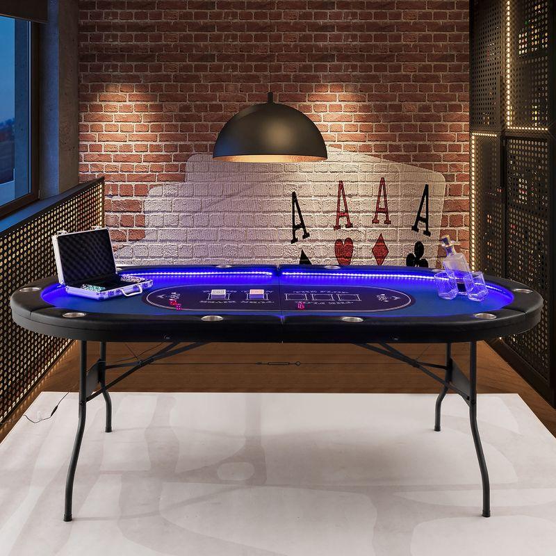 Foldable 10-Player Poker Table with LED Lights and USB Ports