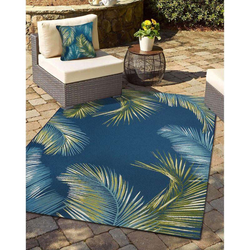 Marina Navy and Green Tropical Leaf Indoor/Outdoor Pillow