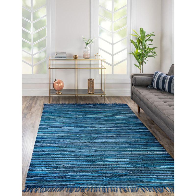 Handmade Navy Blue Striped Reversible Cotton Area Rug