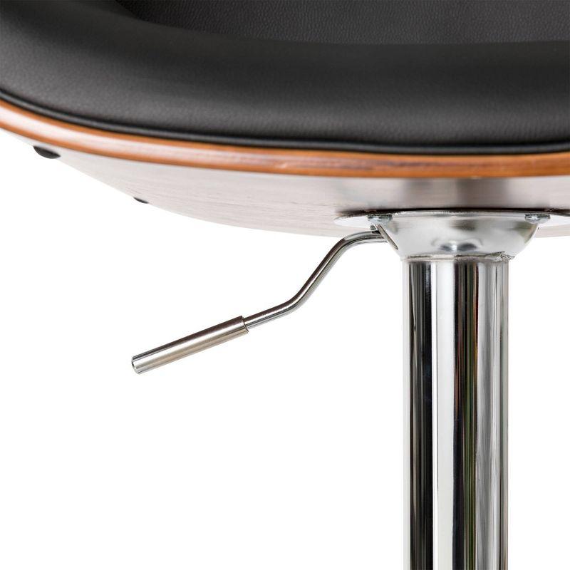 Set of 2 Leatherette Adjustable Height Swivel Bar Stools Chrome Plated Base Black - Glitzhome: Mid-Century, Curved Back, Pneumatic