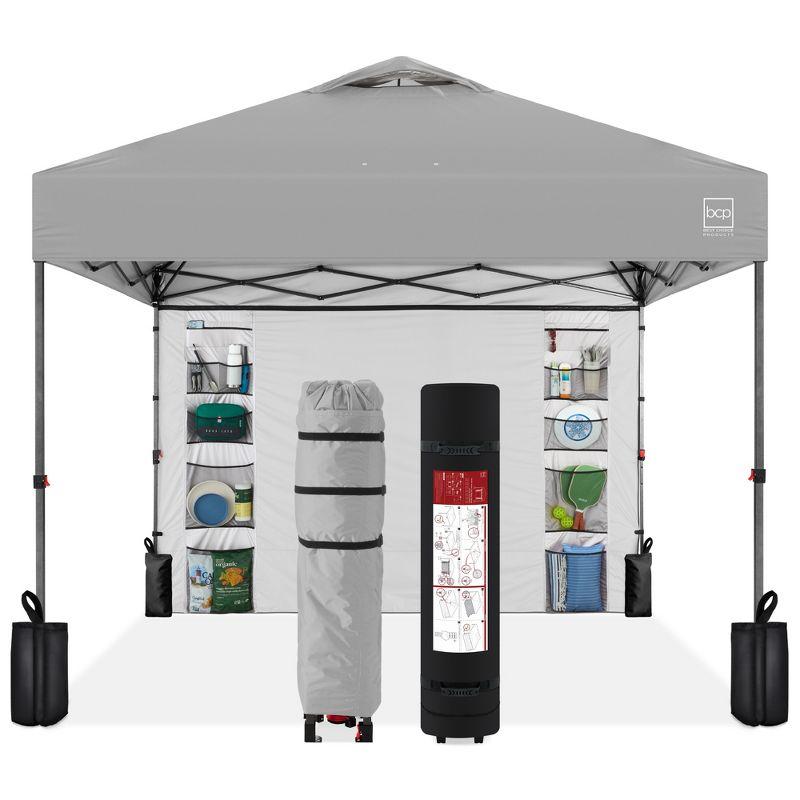 Silver 10x10ft Easy Setup Pop Up Canopy Tent with Side Wall